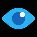 logo depicting stylised eye with a blue iris and a black pupil